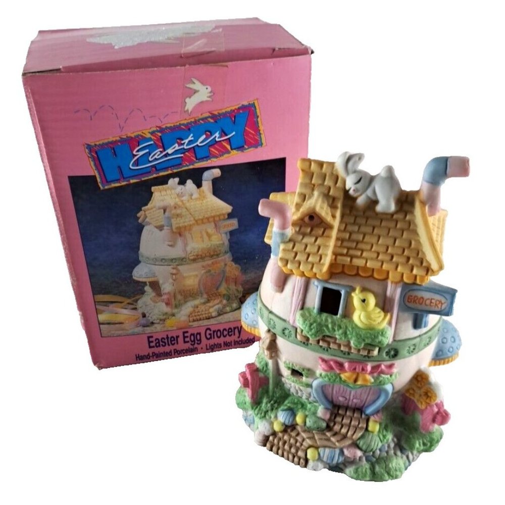 Easter Village W Box Walmart 6" Hand Painted Porcelain Pastel Grocery Spring